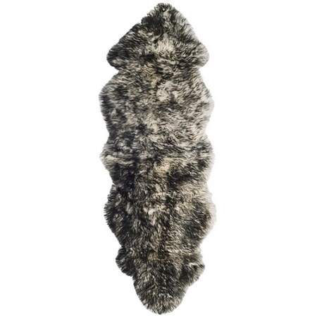 Flowers First 2 x 6 ft. Sheep Skin Natural Sheep Skin Made within Acid Dying Runner Rug Ivory & Dark Charcoal FL1889510